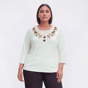 Plus Size Hasting & Smith 3/4 Sleeve Pumpkin Vines Embroider Tee